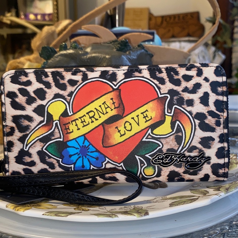 Ed Hardy Multicolor Leopard Print 'Eternal Love' Wristlet